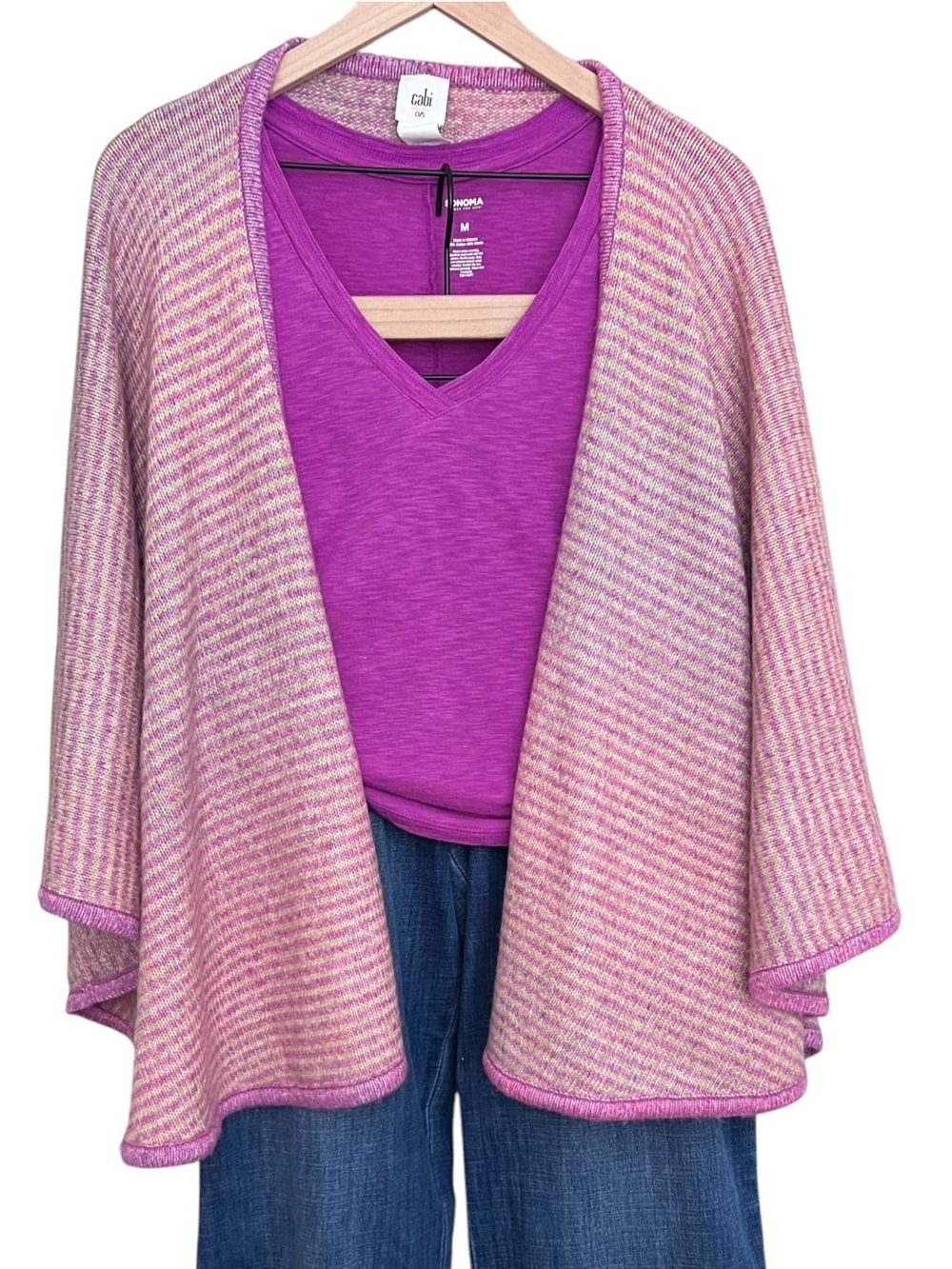 Cabi Pink Stripe Cotton Blend Cape One Size